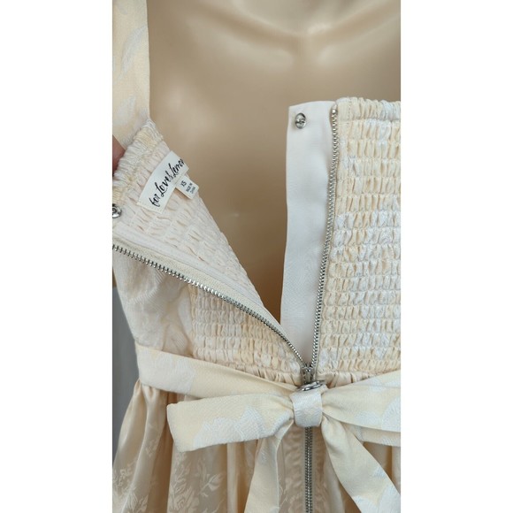 For Love & Lemons Cream Square Neck Wedding Dress Puff Sleeve Brocade Cottage XS - Picture 6 of 8